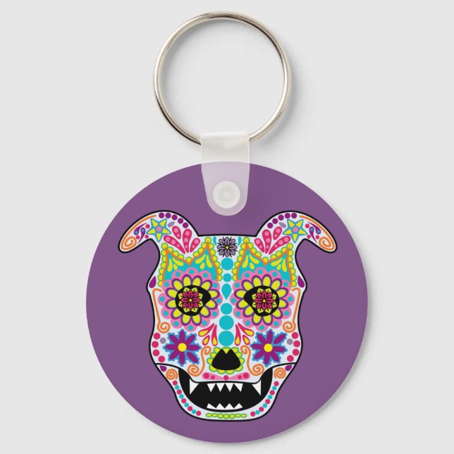 Doggy Sugar Skull Schlüsselanhänger (Vorderseite)