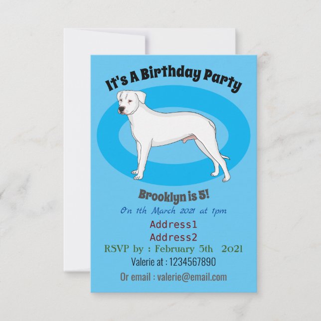 Dogo argentino Cartoon Illustration Einladung (Vorderseite)