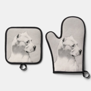 Dogo Argentino Malerei Mastiff Original Hunde Kuns Ofenhandschuh & Topflappen-Set