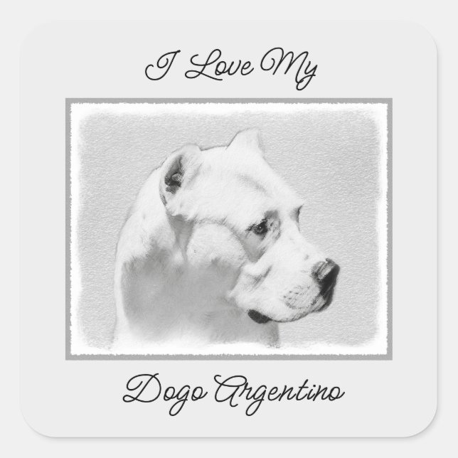 Dogo Argentino Malerei - Original Dog Art Quadratischer Aufkleber (Vorderseite)