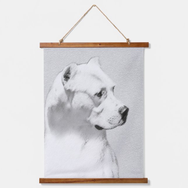 Dogo Argentino Malerei - Original Dog Art Wandteppich Mit Holzrahmen (Vorderseite)