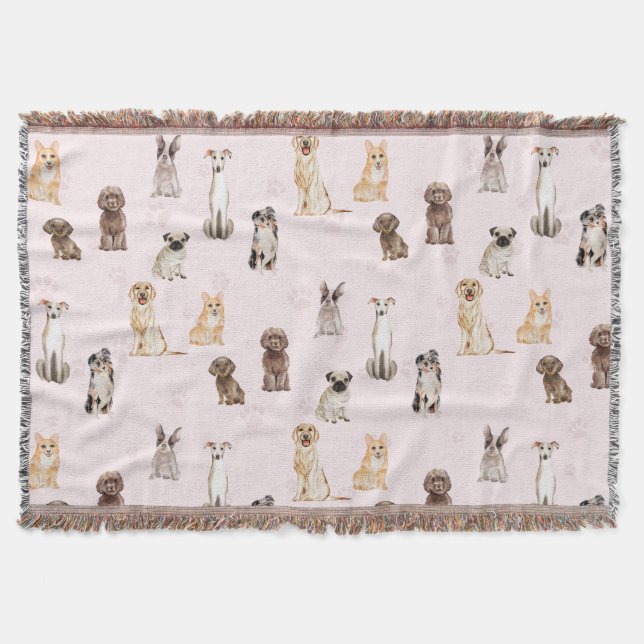 DogPuppy watercolor dogs cute pink Decke (Vorderseite)