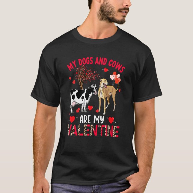 Dogs And Cows Are My Valentine Whippet With Cow Fa T-Shirt (Vorderseite)