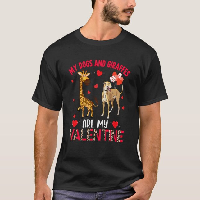 Dogs And Giraffes Are My Valentine Whippet With Gi T-Shirt (Vorderseite)