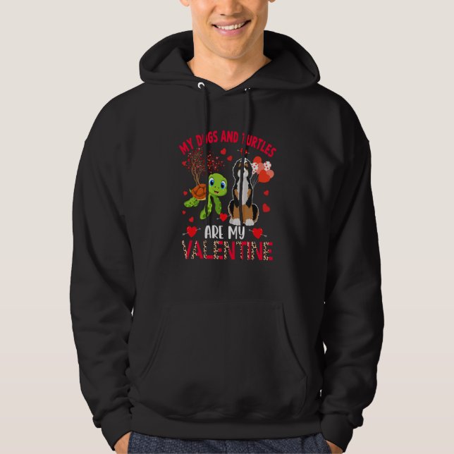 Dogs And Turtles Are My Valentine Bernedoodle With Hoodie (Vorderseite)