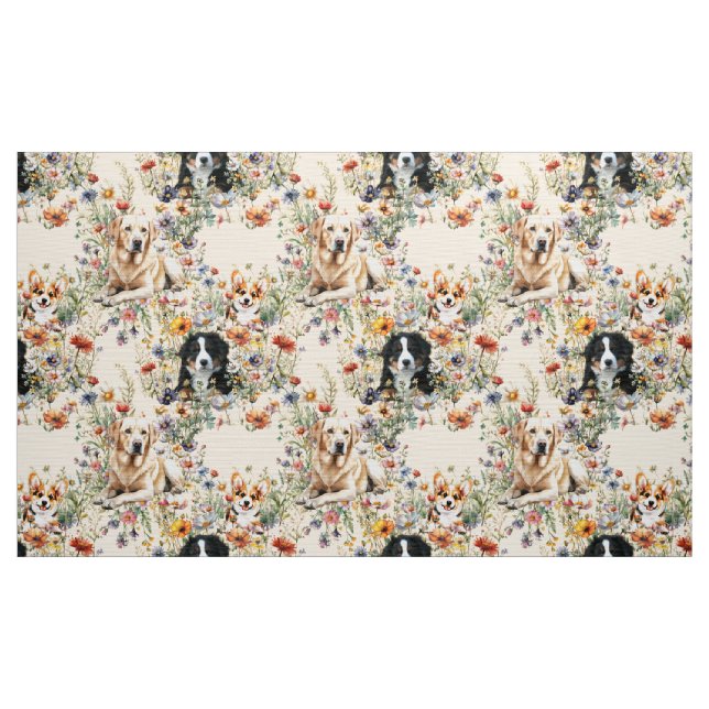 Dogs and Wildflowers Seamless Repeating Pattern Stoff (Yard (91,4 cm))