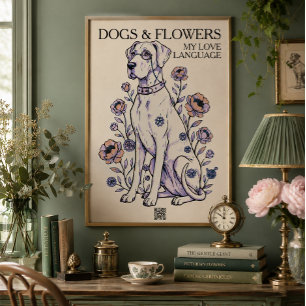 Dogs & Flowers Great Dane Kunstposter Poster