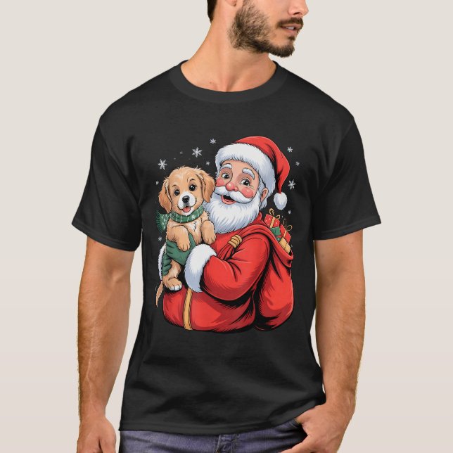 Dogs Golden Retriever Puppy Santa Christmas Funny  T-Shirt (Vorderseite)