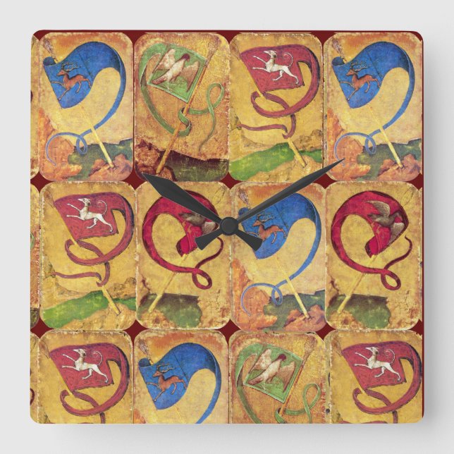 Dogs, Hirsche, Falken, Enten Quadratische Wanduhr (Vorderseite)