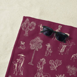 Dogs Lady Toile de Jouy Burgundy Color Strandtuch