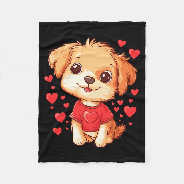 Dogs Lover Heart Girls Puppy Valentine’s Day Women Fleecedecke (Vorderseite)
