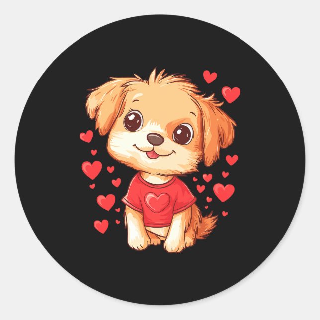Dogs Lover Heart Girls Puppy Valentine’s Day Women Runder Aufkleber (Vorderseite)