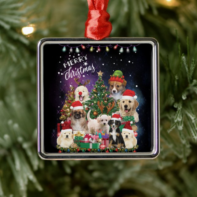dogs Merry christmas Light Ornament Aus Metall (Baum)
