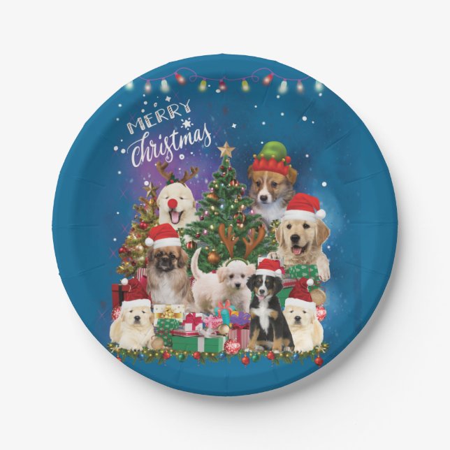 dogs Merry christmas Light Pappteller (Vorderseite)