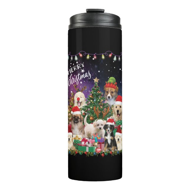 dogs Merry christmas Light Thermosbecher (Vorderseite)
