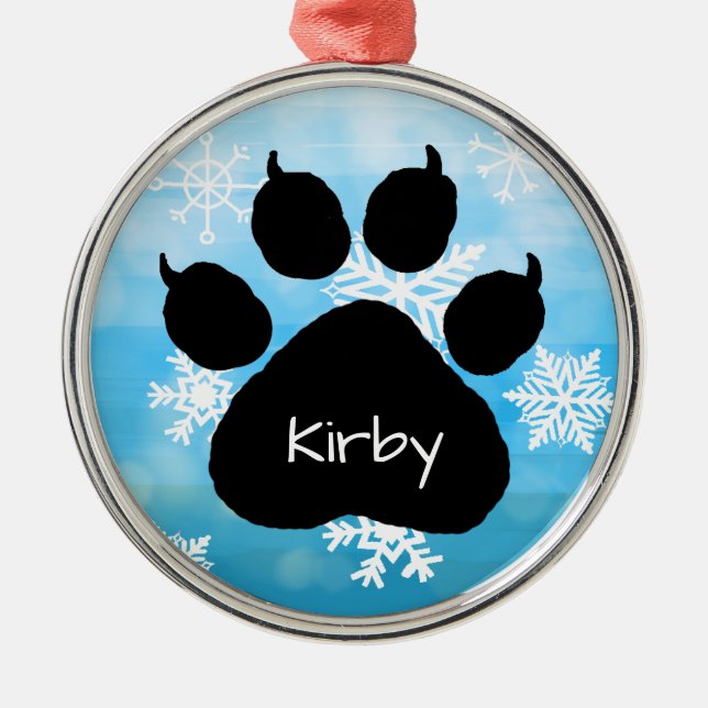 Dog's Name Personalisiert Paw Print Weihnachten Ornament Aus Metall (Vorne)