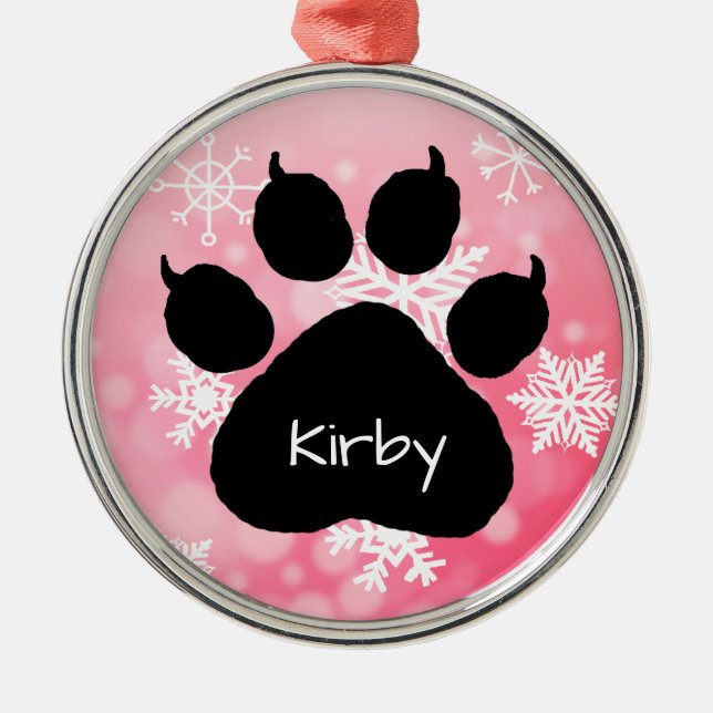 Dog's Name Personalisiert Paw Print Weihnachten Ornament Aus Metall (Vorne)