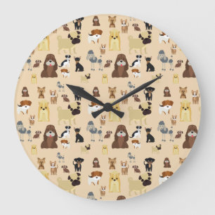 dogs pattern große wanduhr