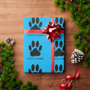Dog's Pawprint Schwarz und Blau Geschenkpapier