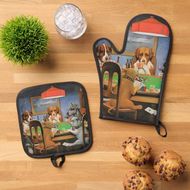 Dogs Playing Poker by Cassius Marcellus Coolidge's Ofenhandschuh & Topflappen-Set (Oben Unten)