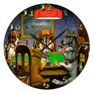 Dogs Playing Poker Große Wanduhr