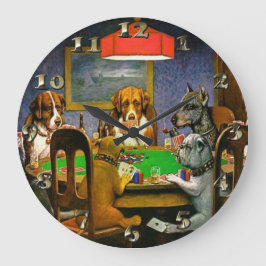 Dogs Playing Poker Große Wanduhr