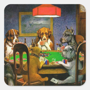 Dogs Playing Poker Quadratischer Aufkleber