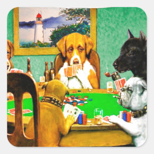 Dogs Playing Poker Quadratischer Aufkleber