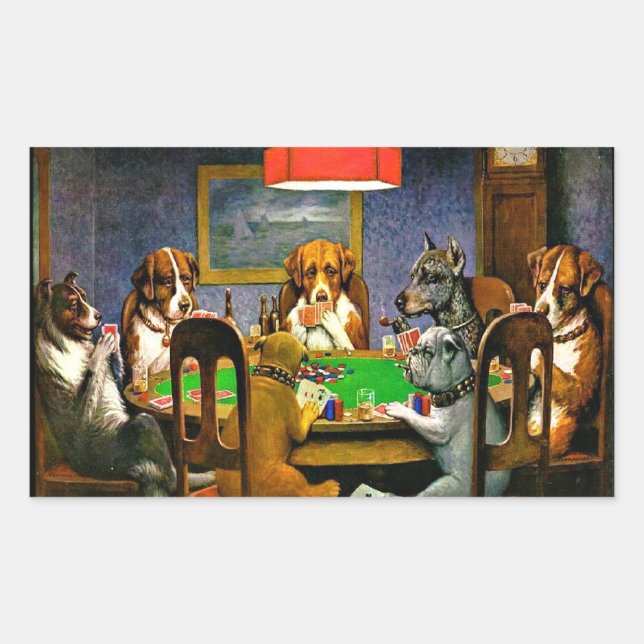 Dogs Playing Poker Rechteckiger Aufkleber (Vorderseite)