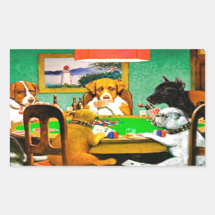 Dogs Playing Poker Rechteckiger Aufkleber