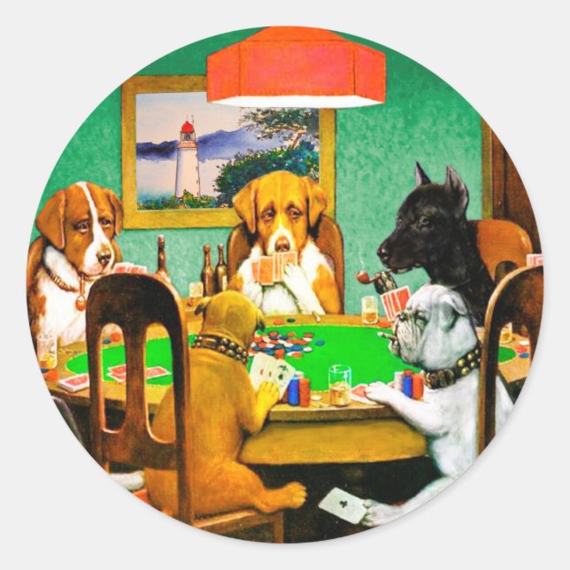 Dogs Playing Poker Runder Aufkleber (Vorderseite)