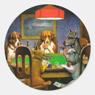 Dogs Playing Poker Runder Aufkleber