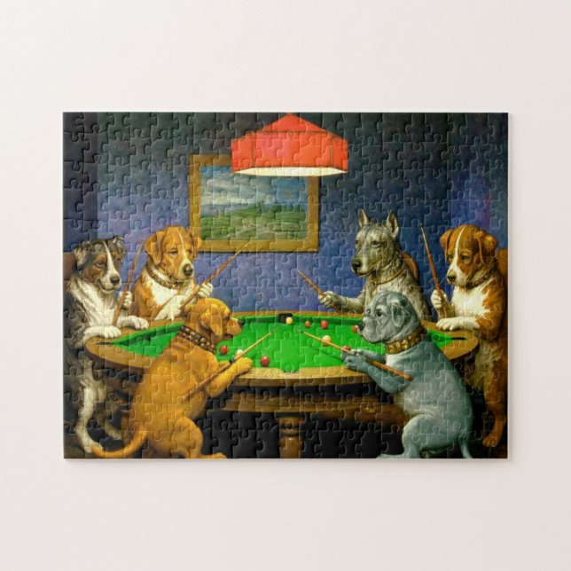 Dogs Playing Snooker Billiards Fun Spoof Puzzle (Horizontal)