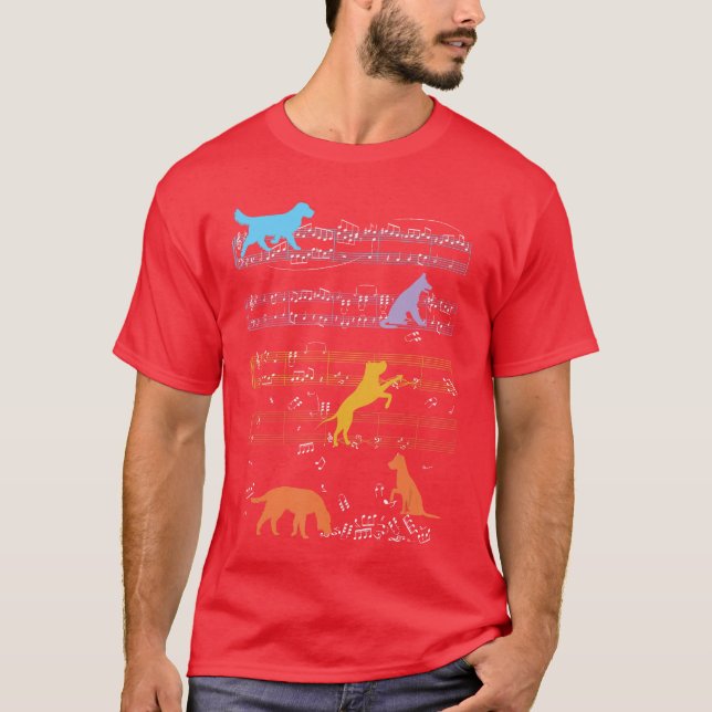 Dogs Playing With Sheet Music Notes Musiceacher vi T-Shirt (Vorderseite)