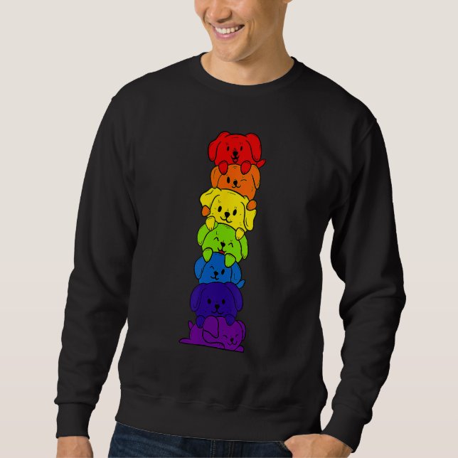 Dogs Stack Rainbow LGBT Gay Les Trans Pride Pet Sweatshirt (Vorderseite)
