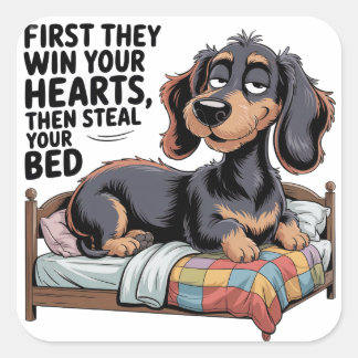 DOGS STEAL YOUR BED  QUADRATISCHER AUFKLEBER