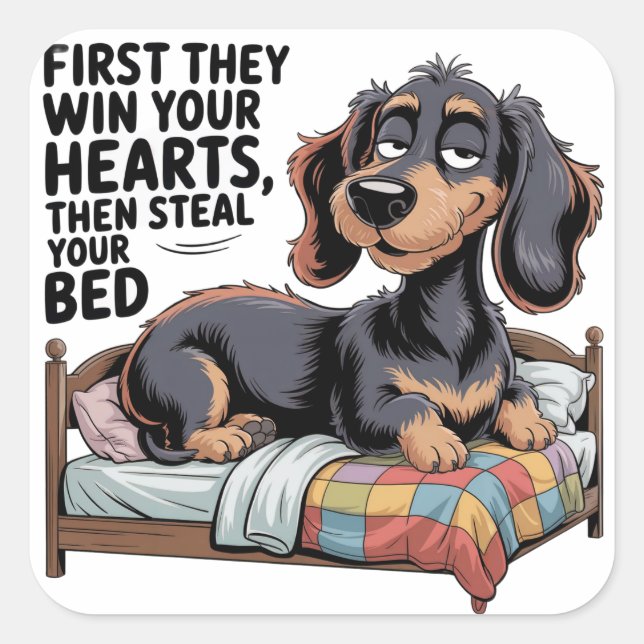 DOGS STEAL YOUR BED  QUADRATISCHER AUFKLEBER (Vorderseite)