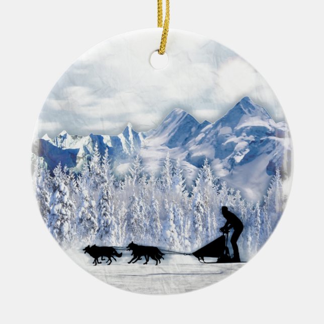 Dogsledding Keramik Ornament (Vorne)