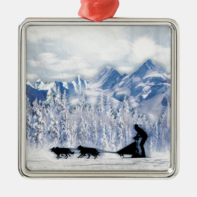 Dogsledding Ornament Aus Metall (Vorne)