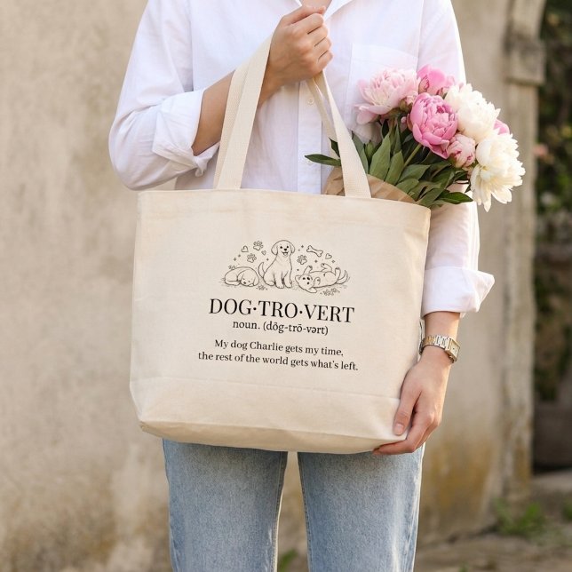 Dogtrovert Cute Funny Text Dog Introverts Tote Bag Jumbo Stoffbeutel (Von Creator hochgeladen)