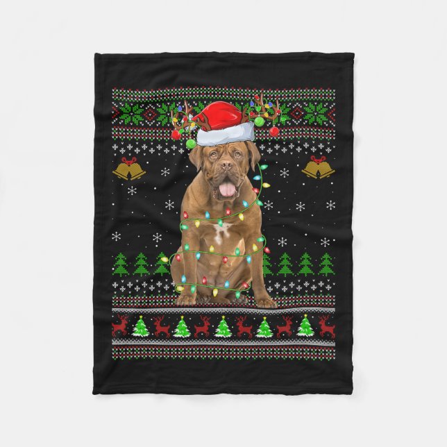 Dogue De Bordeaux Dog Ugly Christmas Sweaters Holi Fleecedecke (Vorderseite)