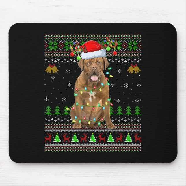 Dogue De Bordeaux Dog Ugly Christmas Sweaters Holi Mousepad (Vorne)