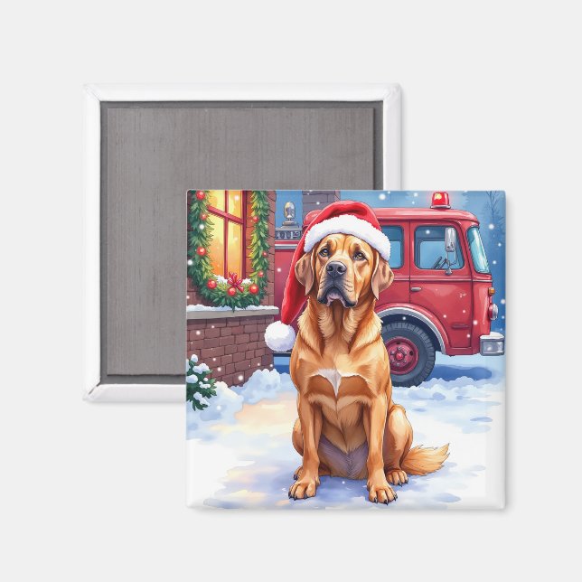 Dogue de Bordeaux Firefighter Station Santa Hat Magnet (Vorderseite/Rückseite)
