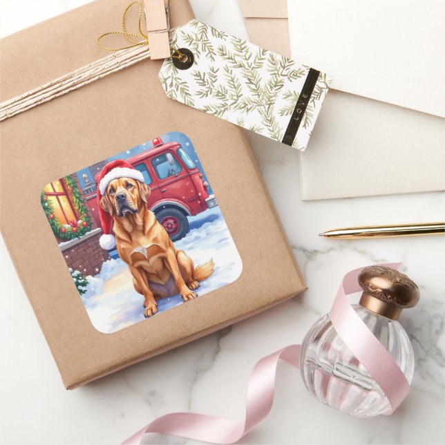 Dogue de Bordeaux Firefighter Station Santa Hat Quadratischer Aufkleber (Schenken)