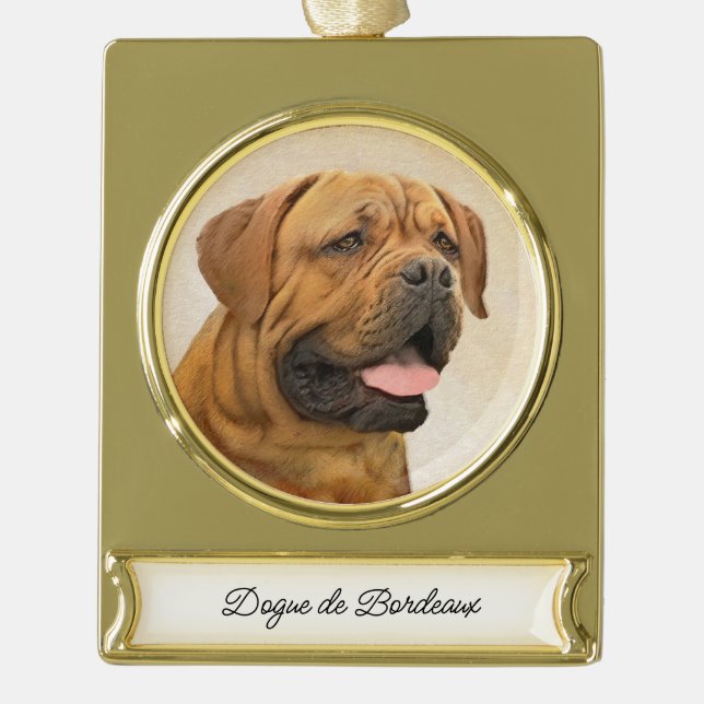 Dogue de Bordeaux Malerei - Niedliche Original Dog Banner-Ornament Gold (Vorderseite)