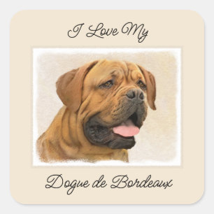 Dogue de Bordeaux Malerei - Niedliche Original Dog Quadratischer Aufkleber