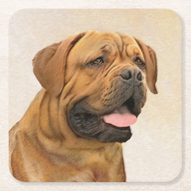 Dogue de Bordeaux Malerei - Niedliche Original Dog Rechteckiger Pappuntersetzer (Vorderseite)