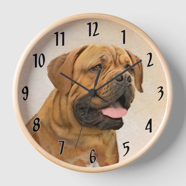 Dogue de Bordeaux Malerei - Niedliche Original Dog Uhr (Vorderseite)