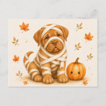 Dogue de Bordeaux Mumien Halloween Postkarte