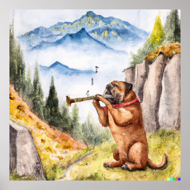 Dogue de Bordeaux Playing Flute in den Schweizer A Poster (Vorne)